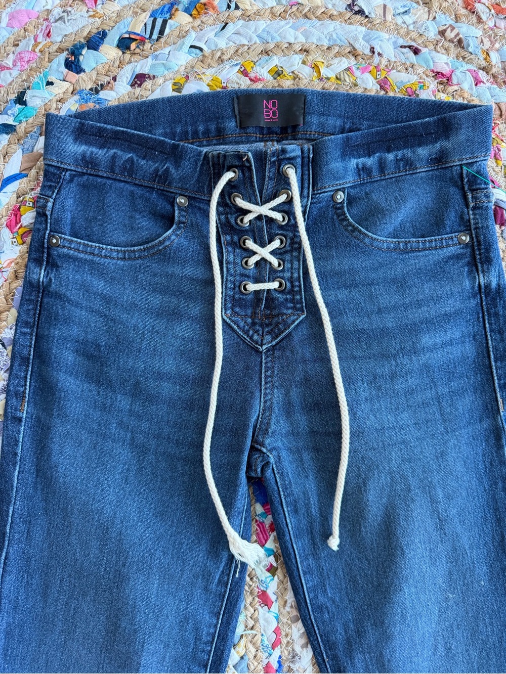 No Boundaries Dark Blue Lace-Up Jeggings with White Drawstring